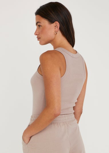 Brown High Neck Ribbed Vest Top