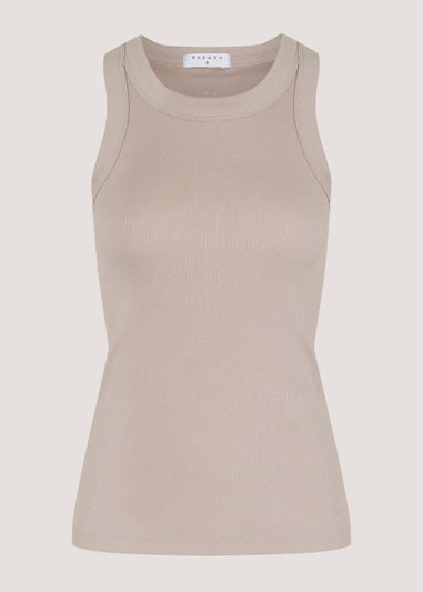 Brown High Neck Ribbed Vest Top