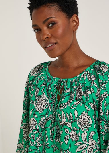 Green Paisley Print Boho Top