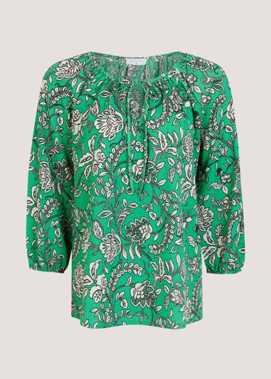 Green Paisley Print Boho Top