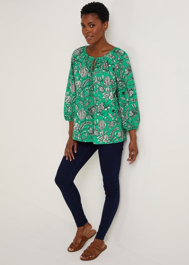 Green Paisley Print Boho Top