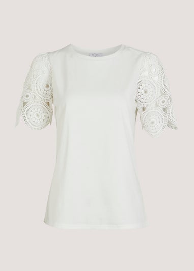 Cream Lace Sleeve T-Shirt