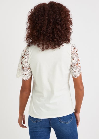 Cream Lace Sleeve T-Shirt