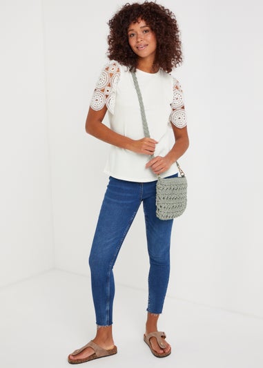 Cream Lace Sleeve T-Shirt