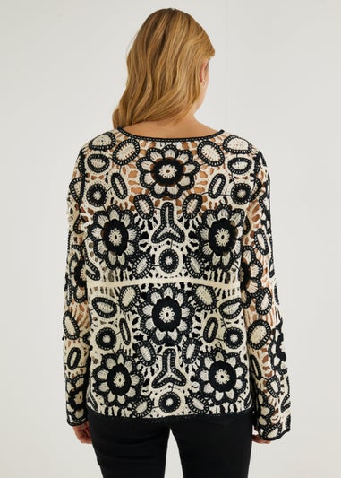 Monochrome Lace Long Sleeve Top