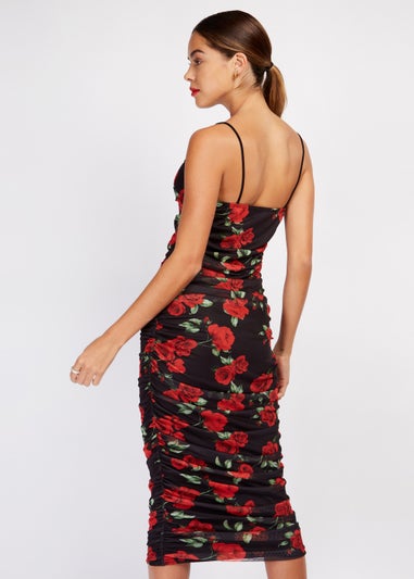 Girls on Film Black Floral Mesh Midi Dress