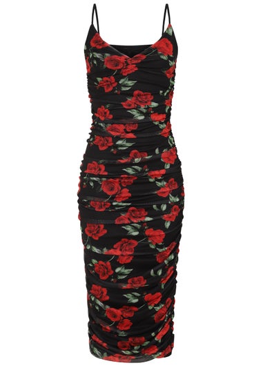 Girls on Film Black Floral Mesh Midi Dress