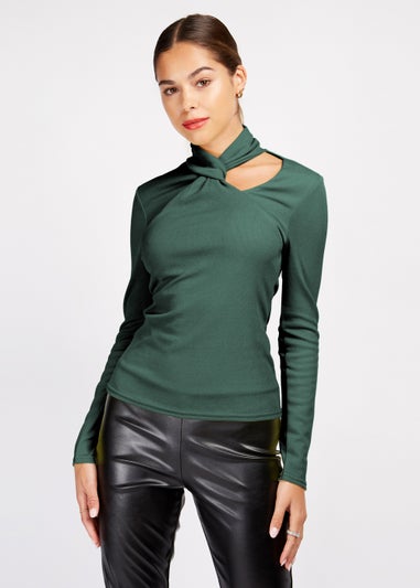Girls on Film Emerald Green Ribbed Long Sleeve Top