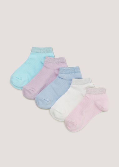 Girls 5 Pack Pastel Metallic Trainer Socks (Younger 6-Older 5.5)
