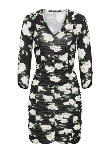Girls on Film Black Floral Slinky Dress