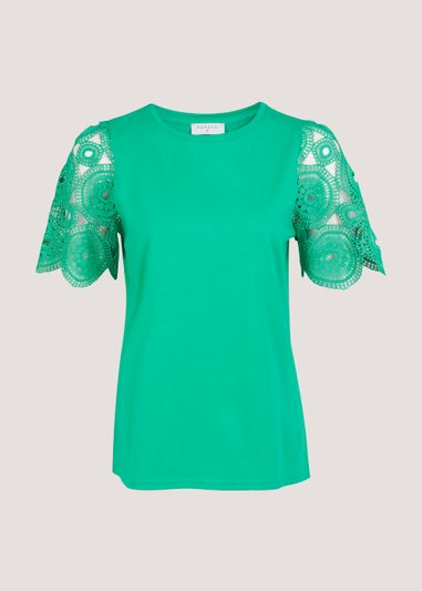 Green Lace Sleeve T-Shirt