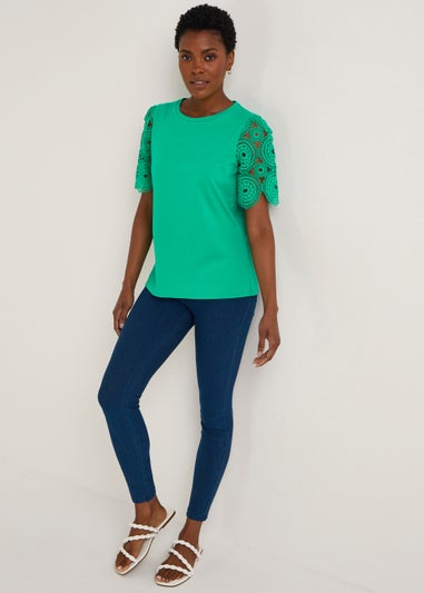 Green Lace Sleeve T-Shirt