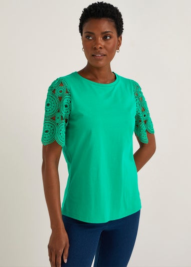 Green Lace Sleeve T-Shirt