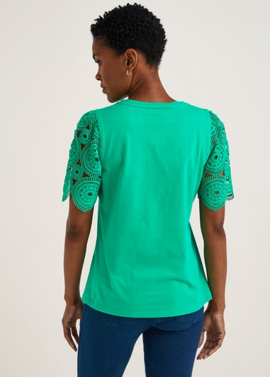 Green Lace Sleeve T-Shirt