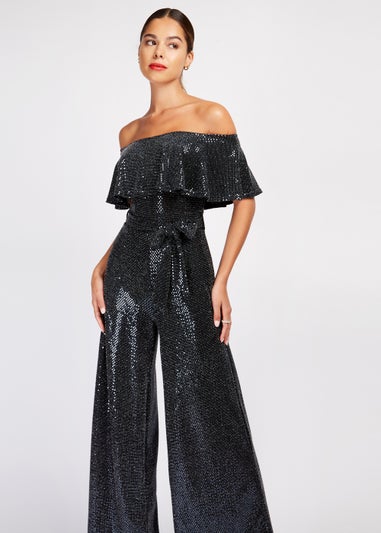 Girls on Film by Dani Dyer Black Foil Sequin Jumpsuit