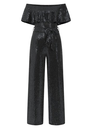 Girls on Film by Dani Dyer Black Foil Sequin Jumpsuit