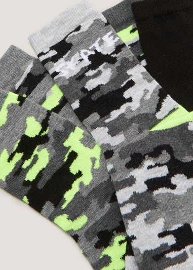 Boys 5 Pack Camo Neon Ankle Socks (Younger 6-Older 6.5)