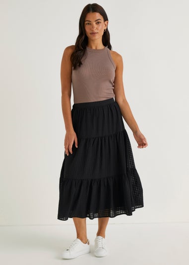 Black Check Tiered Skirt