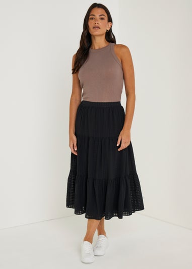 Black Check Tiered Skirt