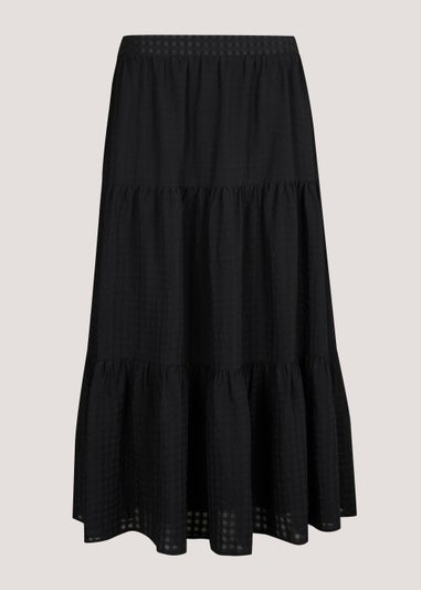 Black Check Tiered Skirt