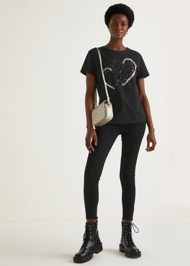 Black Animal Print Heart T-Shirt