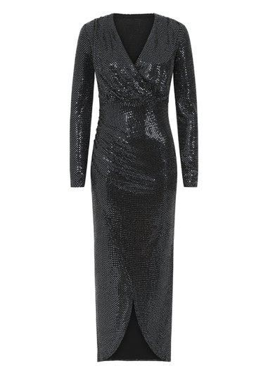 Girls on Film Black Foil Sequin Maxi Dress