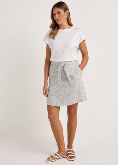 White Stripe Linen Blend Mini Skirt