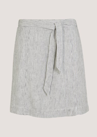 White Stripe Linen Blend Mini Skirt