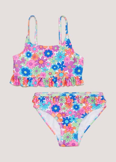 Girls Multicoloured Floral Frill Bikini (4-13yrs)