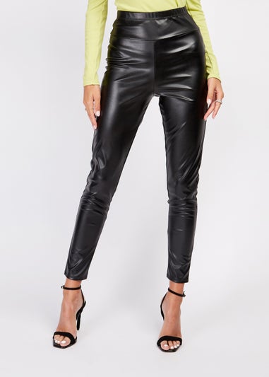 Black PU Coated Leggings - Matalan