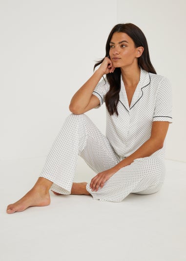 Cream Spot Button Up Pyjama Set