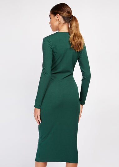 Girls on Film Emerald Green Ribbed Midi Dress
