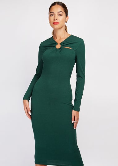 Girls on Film Emerald Green Ribbed Midi Dress
