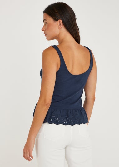 Navy Schiffley Hem Vest Top
