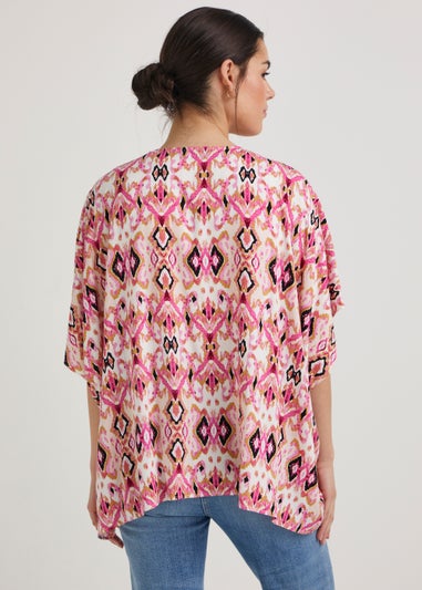Pink Ikat Dobby Textured Kimono