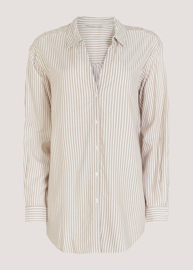 Beige Longline Stripe Shirt