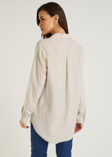 Beige Longline Stripe Shirt