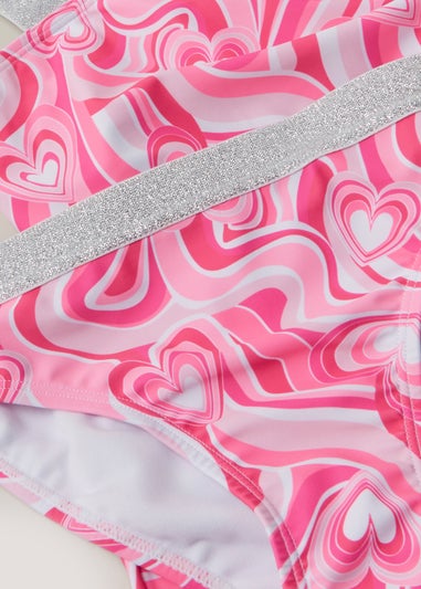 Girls 3 Piece Pink Swirl Bikini & Skirt Set (4-13yrs)