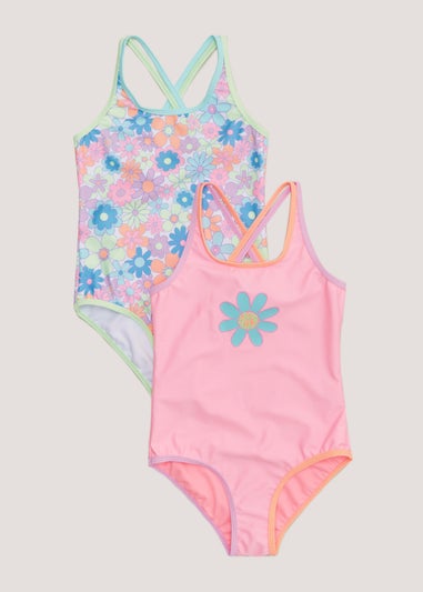 Girls 2 Pack Multicoloured Floral Swimming Costumes (4-13yrs)