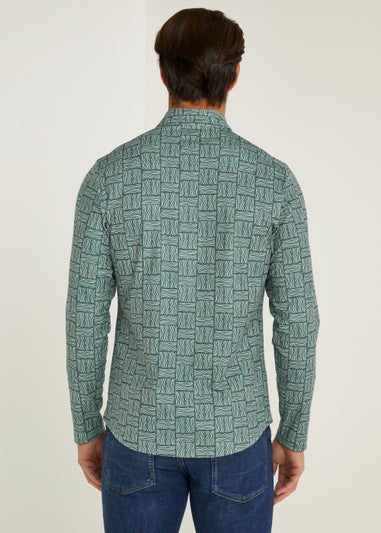 T&W Teal Print Stretch Shirt