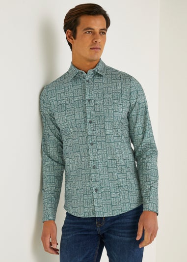 T&W Teal Print Stretch Shirt
