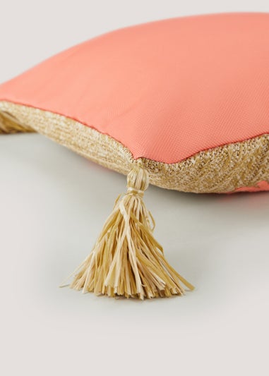 Natural Slogan Straw Effect Outdoor Cushion (43cm x 43cm)