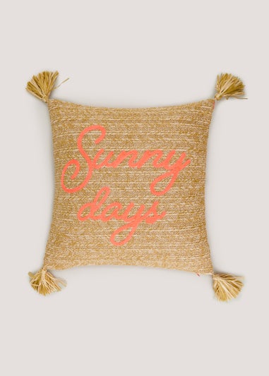 Natural Slogan Straw Effect Outdoor Cushion (43cm x 43cm)