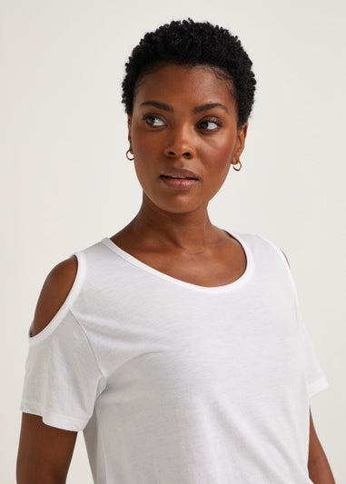 White Longline Cold Shoulder T-Shirt