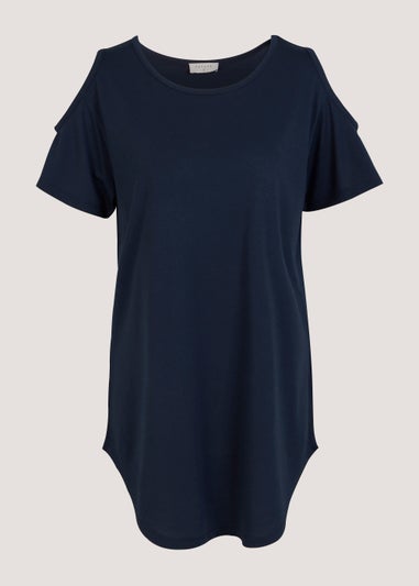 Navy Longline Cold Shoulder T-Shirt