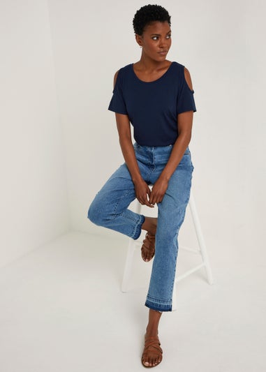 Navy Longline Cold Shoulder T-Shirt