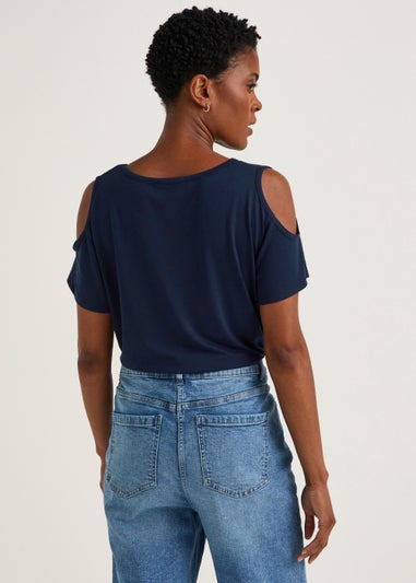 Navy Longline Cold Shoulder T-Shirt