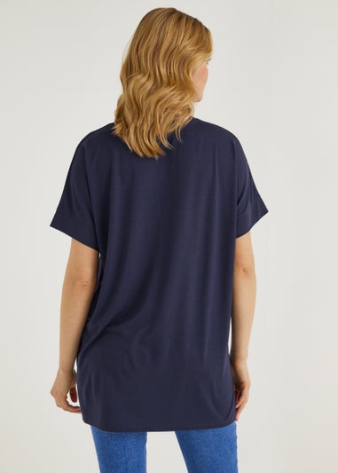 Navy Keep Smiling Slogan Longline T-Shirt