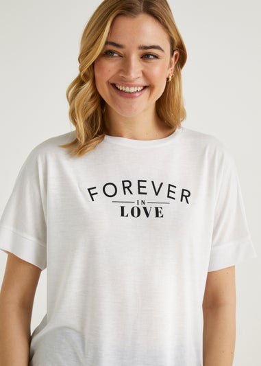 White Forever In Love Slogan Longline T-Shirt