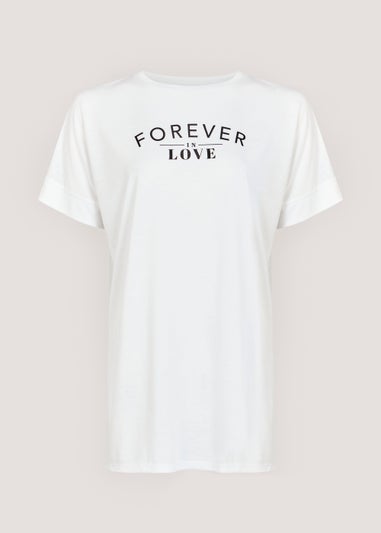 White Forever In Love Slogan Longline T-Shirt